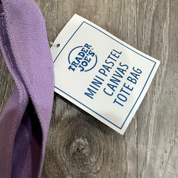 Trader Joe’s Mini Pastel Purple Canvas Tote Bag Limited New With Tags SHIP ASAP - Picture 5 of 7